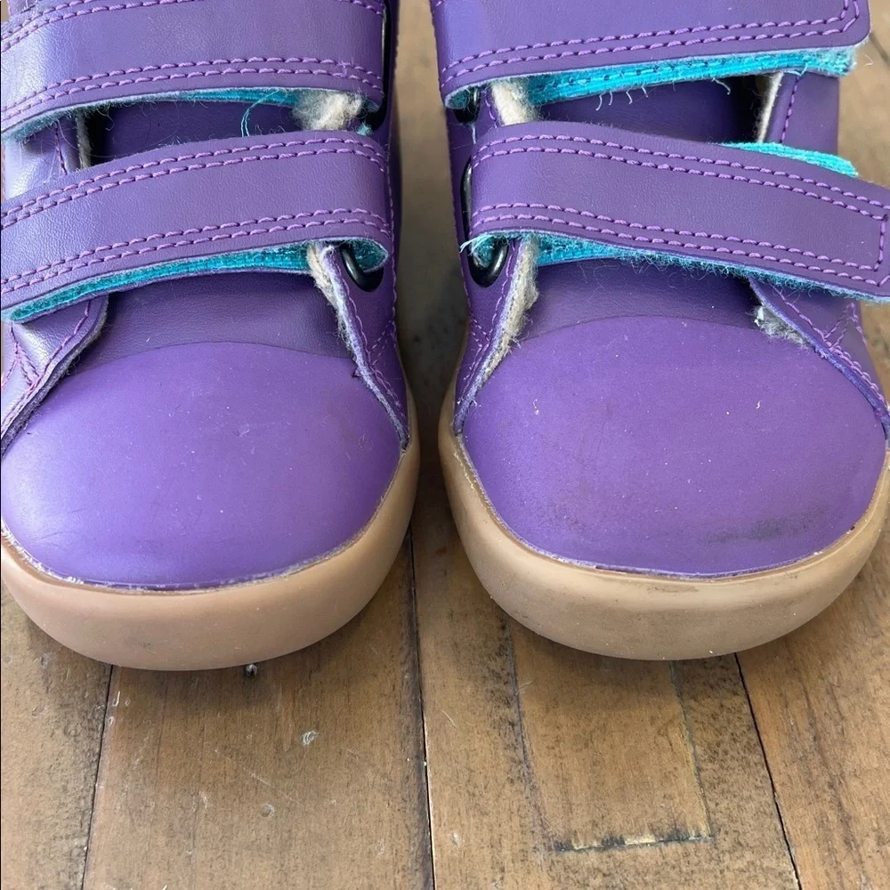 Ten little purple leather hi-top sneakers faux fur trim kids size 9